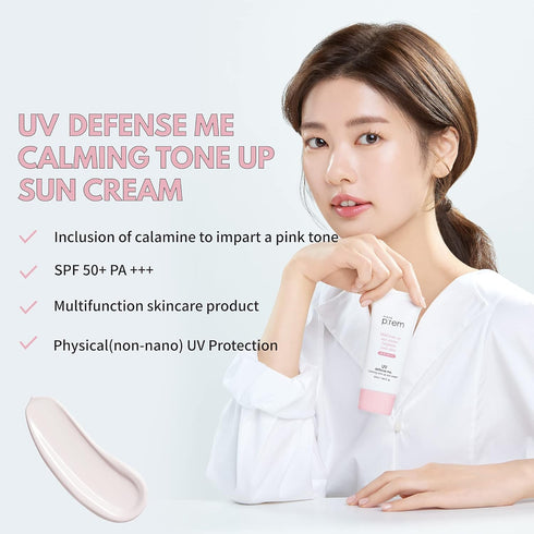 MAKEPREM Calamine Calming Sun Cream SPF 50+ PA++++, 1.69 Fl Oz Korean Mineral Sunscreen for Sensitive Acne-Prone Skin