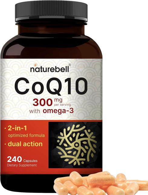 CoQ10 (Ubiquinone) 300mg with Omega 3 Fatty Acids | 240 Capsules | Antioxidant Support for Heart & Energy Health