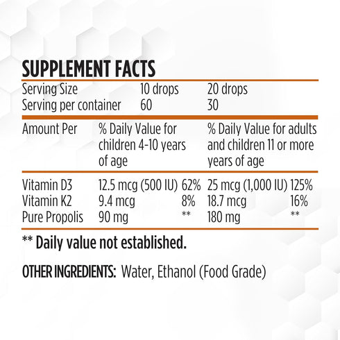 BEE and You 100% Natural Pure Propolis Extract, Vitamin D3 K2, Water Soluble Drops, High Potency Immune Support