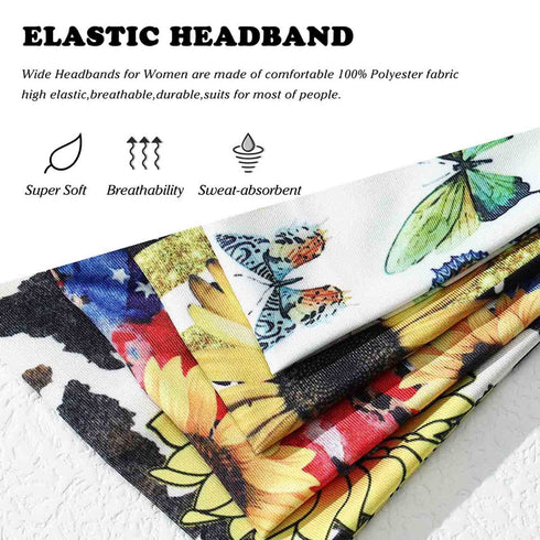 Olbye Wide Boho Headbands, Nonslip Floral Turban Hair Scarfs for Women Girls, Workout Yoga Accessories