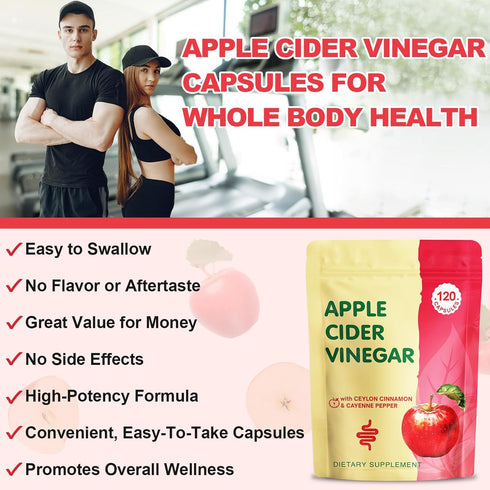 Yerhove Immune, 120 Apple Cider Vinegar Capsules with Mother, ACV Pills Supplements with Organic Cayenne Pepper