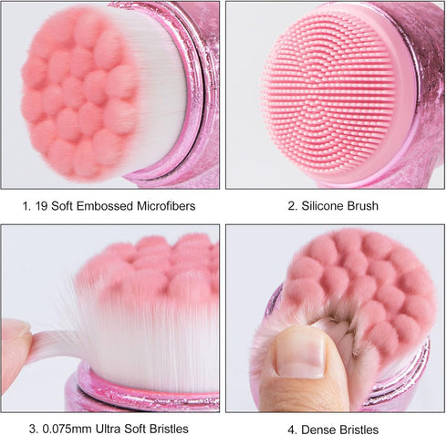 Face Brush 2 in 1 - Facial Cleansing Exfoliating Brush with Soft Bristles for Deep Cleansing, Ice Flower Pink