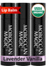Moroccan Magic Organic Lavender Vanilla Lip Balm, 3 Pack, Ultra-Hydrating Argan & Essential Oil Moisturizer