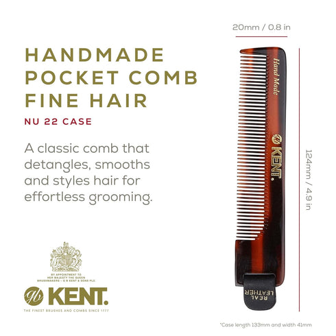 Kent NU22 Handmade Fine Tooth Pocket Comb for Men, Women, Kids - Hair Straightener for Grooming, Beard, Mustache, Made