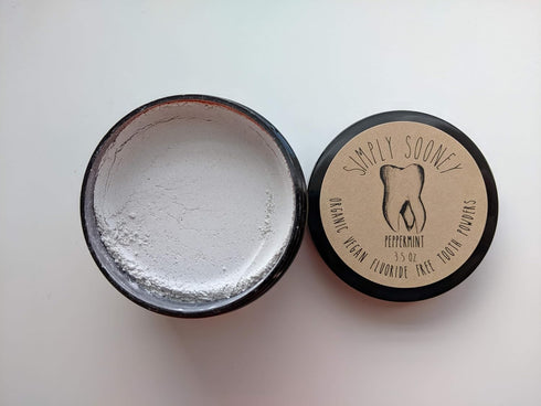 Vegan Fluoride Free Toothpaste Powder, Organic Peppermint Essential Oil, Natural Whitening, 3.5 oz Jar