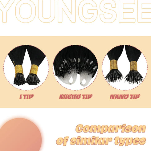 YoungSee Micro Bead Hair Extensions, Real Human Hair Black Microlink Extensions, Jet Black Micro Ring, 16 Inch, 50s/50g