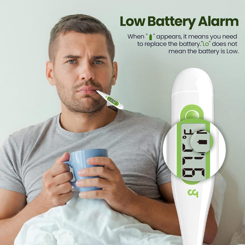 Femometer Digital Thermometer for Adults and Kids, Fever Alert, Memory Recall, C/F Switchable for Oral, Rectal or Under