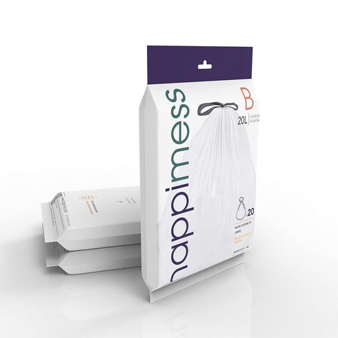 happimess HPM3000B-WHITE 5.3 Gallon Kitchen Drawstring Trash Bags, 60-Count, 3-Packs of 20 Liners