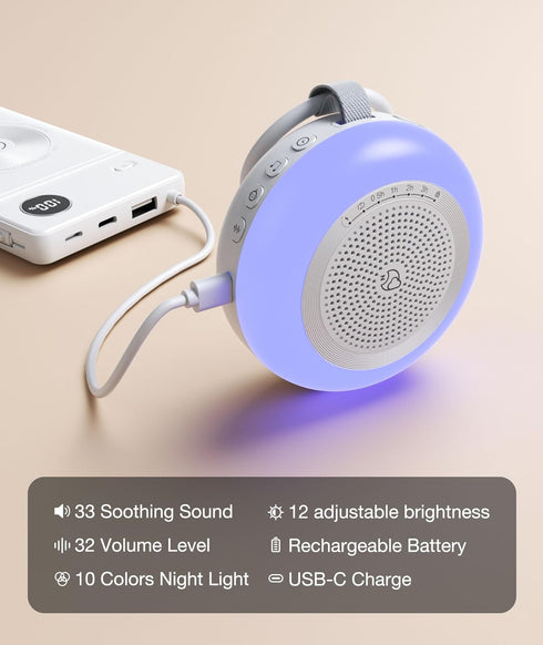 Machine,33 10 Portable Sound Machine for Baby,LEICEX White Noise Soothing Sound Colors Night Light Sleep Machine