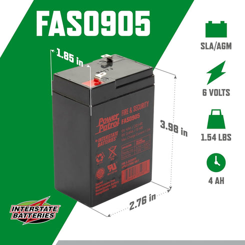 Interstate Batteries 6V 4Ah Fire & Security Battery (F1 Terminal), SLA AGM VRLA Rechargeable Replacement