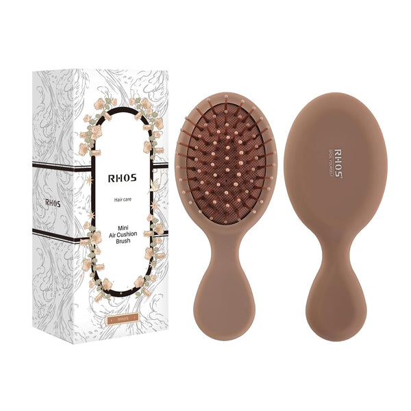 RHOS Mini Hair Brush for Women, Men, Kids - Travel Size Small Cushion Paddle Brush with Soft Bristles