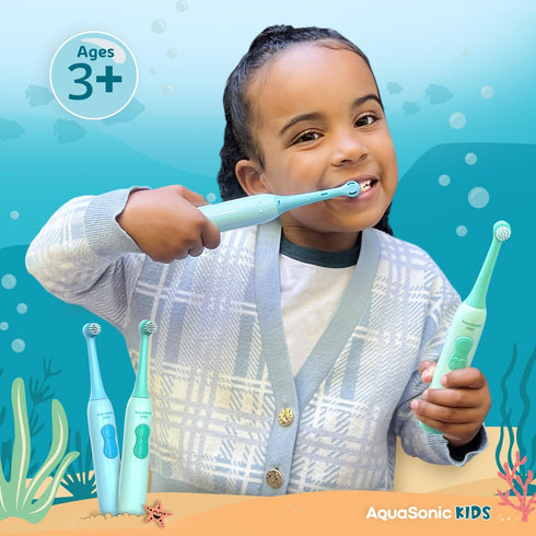 Set 3+ Aquasonic Kids Electric Toothbrush for Ages | Soft Bristles, Oscillating Brush Head, Built-in Battery | Aquarium