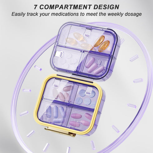 Portable Travel Pill Organizer with 7 Compartments, Waterproof Pill Box for Daily Vitamins and Medicine - Blue