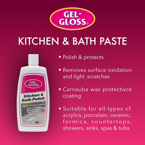 TR 16 oz. Gel-Gloss Home Kitchen & Bath Polish | Carnauba Cleaner Wax Formulation | Removes Water Spots, Light