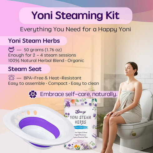 Zafina-UP 2-in-1 Yoni Steaming Kit - Foldable Toilet Seat, Natural Herbal Blend - V-Steam for Detox, Cleansing, PH
