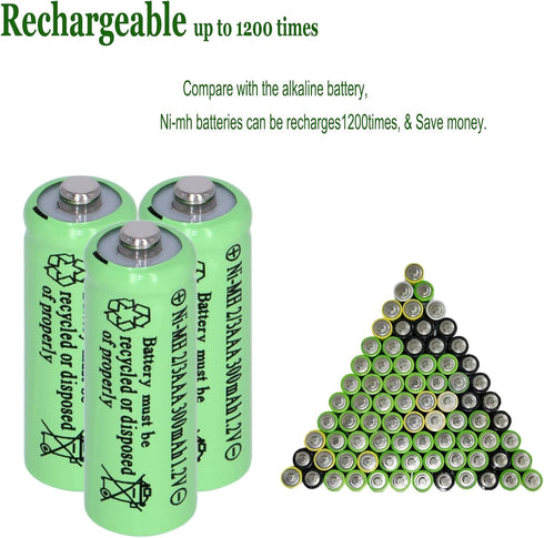 8 Packs Ni-MH 2/3AAA 1.2V 300mAh Rechargeable Batteries Button Top 3A (Not AAA Size Batteries)
