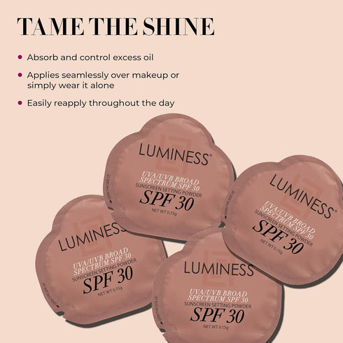 LUMINESS Sunscreen Setting Powder Packets, SPF 30, 18 Pack for Broad Spectrum Protection - Travel-Friendly