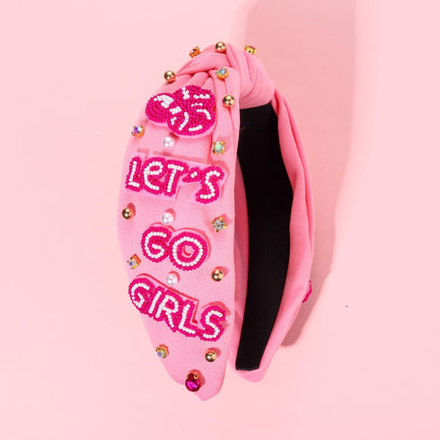 Hot Pink Rhinestone Headband - Western Knotted Headband, Beaded YEEHAW Cowboy Boot Accessories