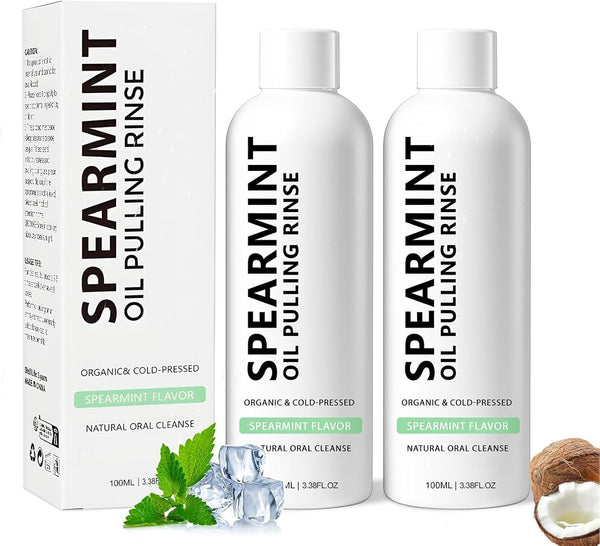 LustraBloom Spearmint Oil Pulling Rinse, Cold-Pressed Coconut Oil, Powerful Organic Peppermint Oil for