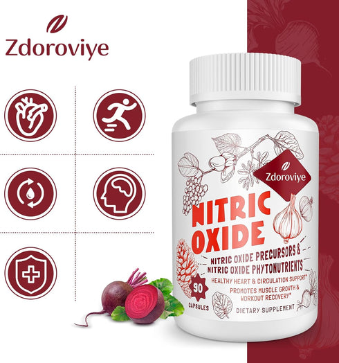 Nitric Oxide Supplement for Men 2,255mg Per Serving – 13 in 1 Nitric Oxide Precursor & Phytonutrients Complex, 90
