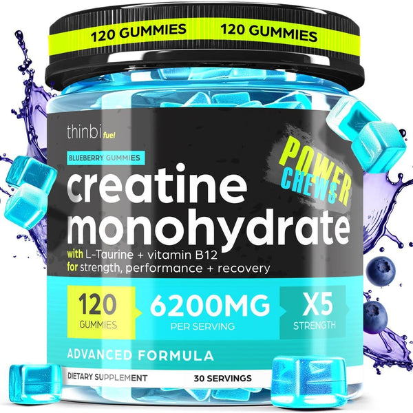 Creatine Monohydrate Gummies Complex, 6200mg for Men & Women, 120 Gummies, Advanced Formula with L-Taurine + Vitamin B12