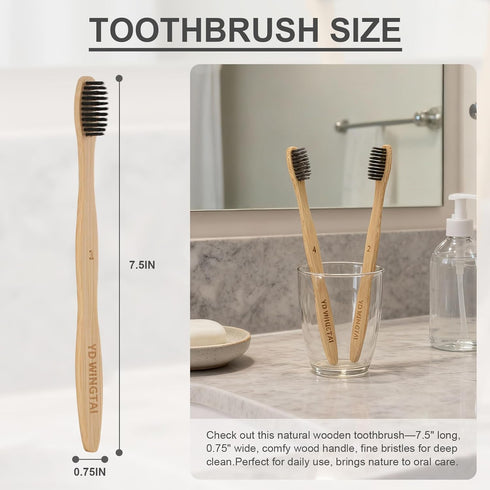 YD WINGTAI 12pack Bamboo Toothbrush Biodegradable WoodenToothbrushes Natural Travel Size Organic Charcoal Tooth Brush