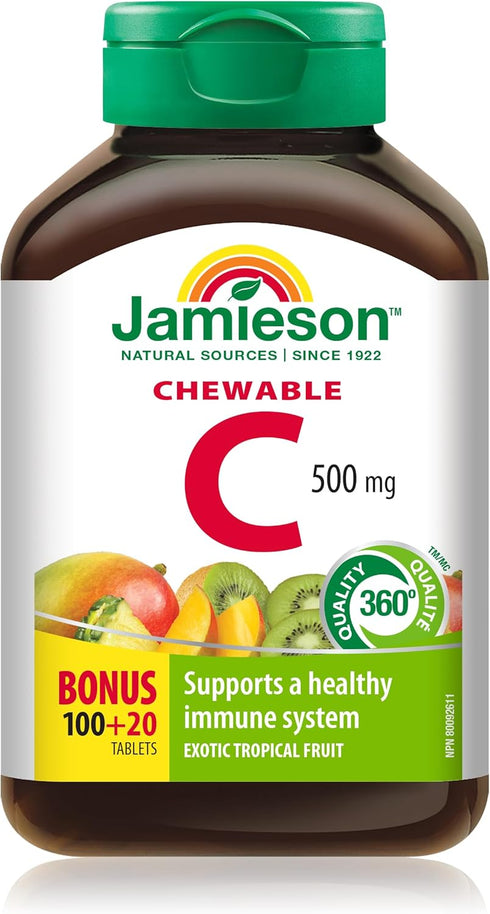 Jamieson Chewable Vitamin C 500 mg, Exotic Tropical Fruit, 120ct, Imported from Canada