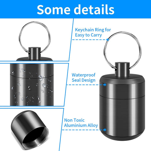 Pill Keychain Holder - 2pcs Small Waterproof Pill Box Organizer for Travel (Black + Gray)
