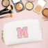 Initial Makeup Bag | Personalized Waterproof PU Leather Chenille Letter Cosmetic Bag | Monogram Travel Toiletry Bag