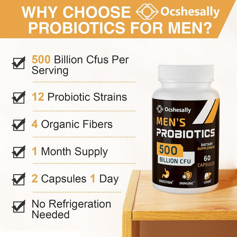 Probiotics for Men, 500 Billion CFUs & 12 Strains with Turmeric, Cranberry, Goji for Digestive, Immune & Bloating