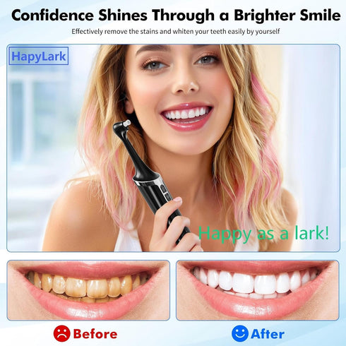 HapyLark 6 5 IPX6 Electric Tooth Polisher, Rechargeable Teeth Cleaning Kit with Cleaning Heads, Speed Modes, LED Light