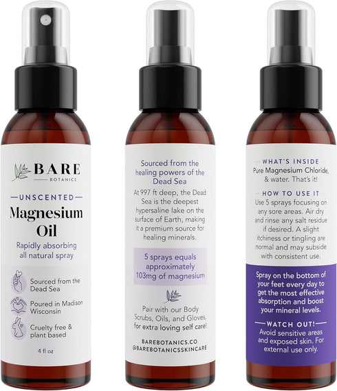 Bare Botanics 4oz Topical Magnesium Spray, Pure Magnesium Oil for Soothing Sore Muscles