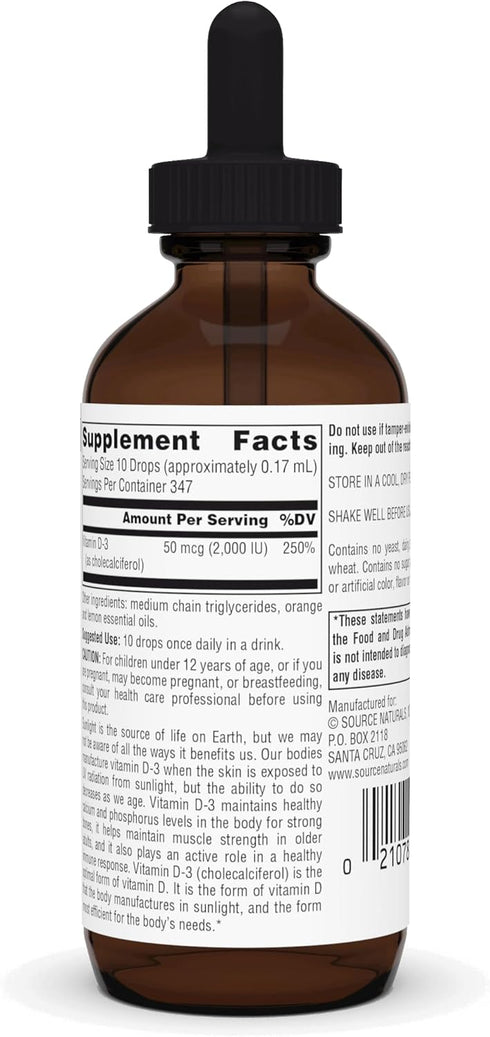 Source Naturals Vitamin D-3 Liquid Drops 2000 iu - 2 Fluid oz Supports Bone & Immune Health*