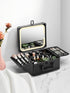 Qislee Makeup Box with Detachable Lighted Mirror, Waterproof Travel Case, Cosmetic Organizer with Adjustable Dividers