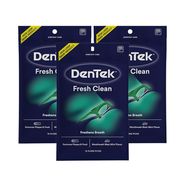 DenTek Fresh Clean Floss Picks for Extra Tight Teeth, 75 Count, 3 Pack