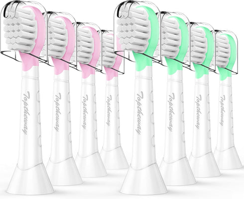 Toptheway Kids Toothbrush Heads for Philips Sonicare: Soft Electric Replacement Brush, 8 Pack, Pink Girl Green Boy,