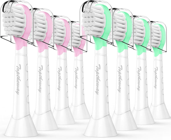 Toptheway Kids Toothbrush Heads for Philips Sonicare: Soft Electric Replacement Brush, 8 Pack, Pink Girl Green Boy,