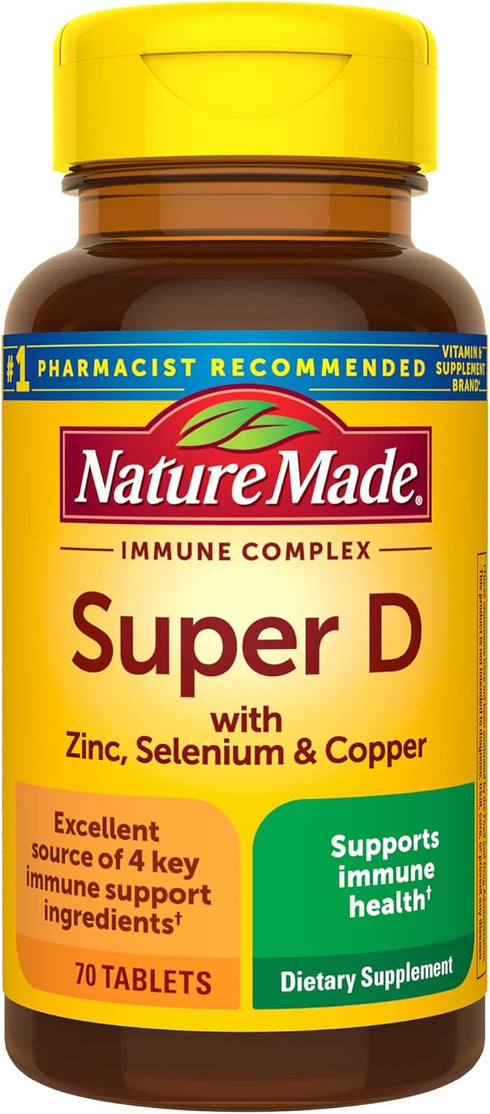 Nature Made Super Vitamin D Immune Complex, 70 Tablets, Vitamin D3, Selenium, Copper, and Zinc Supplements
