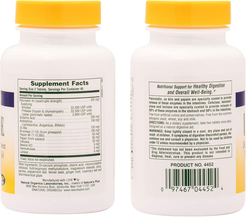 NaturesPlus Ultra-Zyme, 90 Tablets, Enzyme Supplement for Healthy Digestion, Gluten Free