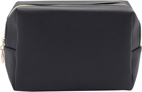 3 Pack Faux Leather Makeup Bags with Zipper, Travel Cosmetic Pouches in 3 Neutral Colors