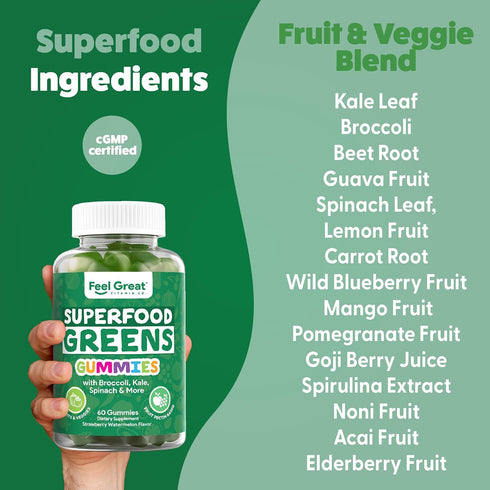 Gummies Immunity 60 Gummies Super Greens - Green Superfoods Supplement with Spinach, Broccoli, Kale, Beet Root