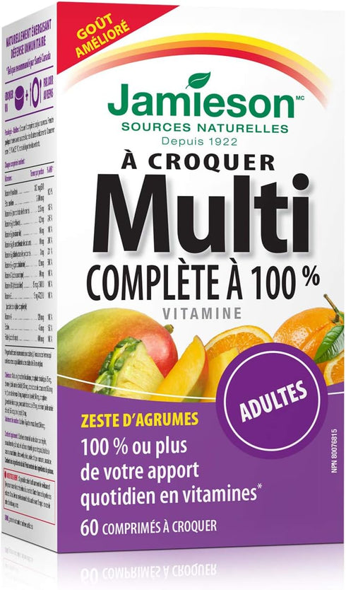Jamieson 100% Complete Chewable Multivitamin for Adults, Citrus Twist, 60 Chewable Tablets