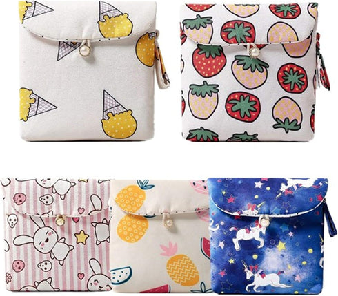 Tiger007 Sanitary Napkins Bag Menstrual Cup Pouch Nursing Pad Holder Cute Cotton 5.1x5.1