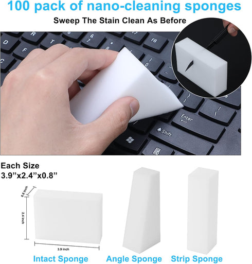 100 Pack Magic Sponge Eraser,Multi-Functional Household Cleaning Kitchen Dish Sponge for Furniture,Extra Thick and Long Lasting Melamine Cleaning Sponges for Bathroom,Bathtub, Wall Cleaner (100) by Xishiqingjie