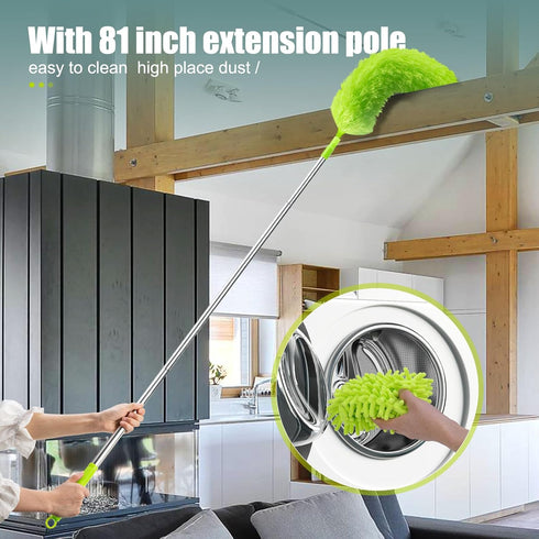Dusters for Cleaning, 81 inch Extension Pole for High Ceiling Fan, Window, Sofa, Cobweb Duster Kit with 11 PCS