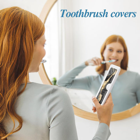 2 Pcs Toothbrush Travel Case, Colorful Pattern Holder and Covers, Travel Tongue Scraper Case