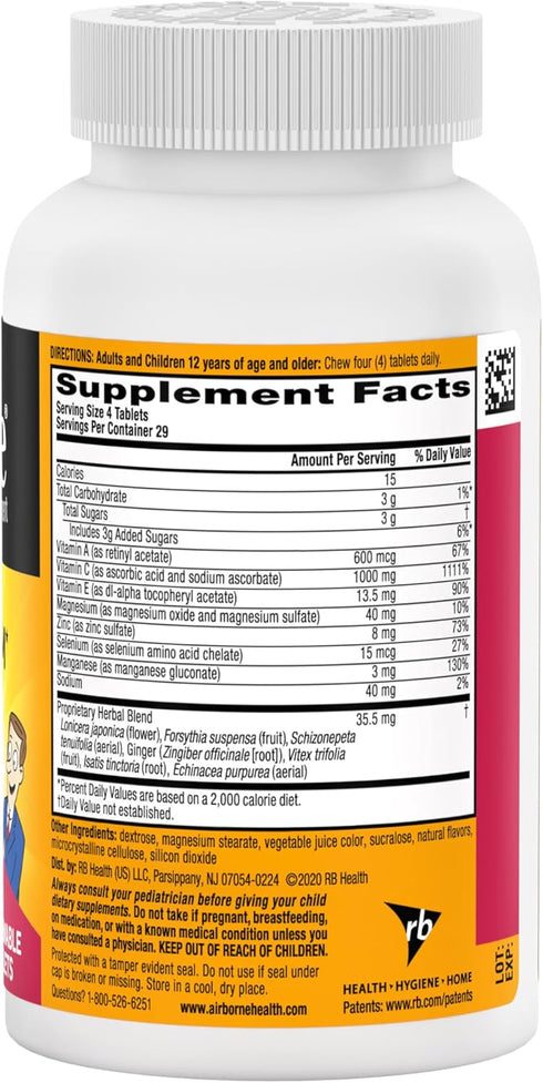Airborne Vitamin C 1000mg Chewable Tablets, Very Berry, 116 Count, Gluten-Free Immune Support