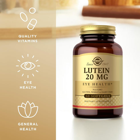 SOLGAR Lutein 20 mg, 60 Softgels, Pack of 2, Gluten Free, Dairy Free, Eye Health
