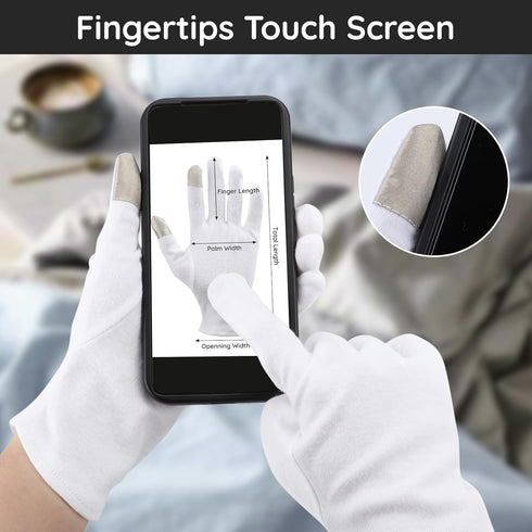 Segbeauty Cotton Gloves for Dry Hands, 24 Counts White Gloves with Touchscreen Fingers, Hand Moisturizing Gloves Overnight for Women, Cotton Work Gloves Sleeping Gloves Lotion Gloves for Hands SPA