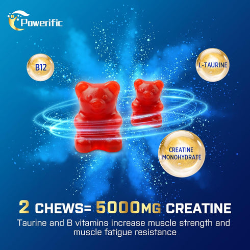 Creatine Monohydrate Gummies - 5g Per Serving, Chewable Creatine for Men & Women, Taurine & B6, Organic